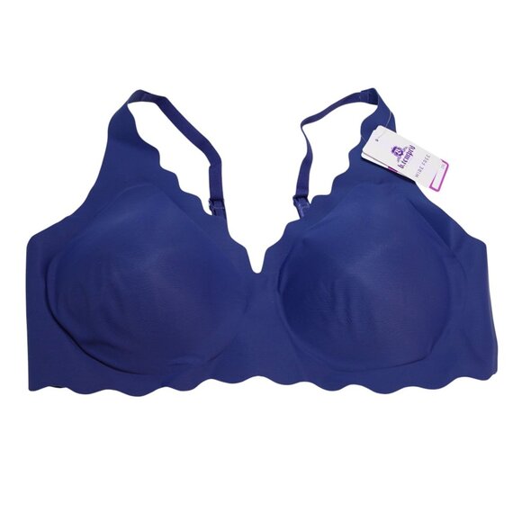 NWT b.tempt'd by Wacoal b.wow'd Wirefree Bralette Bra Sz 2XL Blue Scalloped Edge - Picture 2 of 6